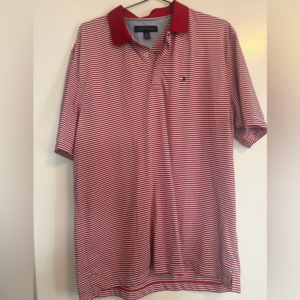 Tommy Hilfiger Red and White Striped Polo